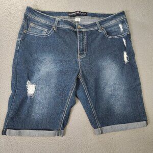 Diamonds Threads Shorts Women 22 Plus Blue Denim Dark Chino Cuffed High Rise